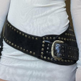 Irregular round hole hollowed out wide waistband punk style stud belt