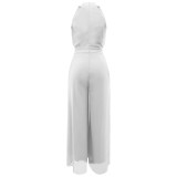 Sleeveless backless high waisted solid color straight tube jumpsuit