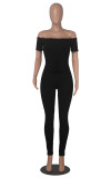One shoulder thin pit strip Solid color tight jumpsuit