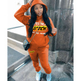 Plush sweater women's two-piece hoodie casual printed sports set