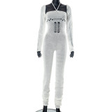Woolen sleeve with neck strap Hollow out jumpsuit