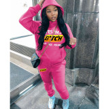 Plush sweater women's two-piece hoodie casual printed sports set
