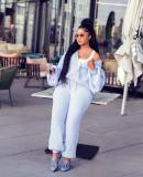 Casual loose V-neck solid knit set