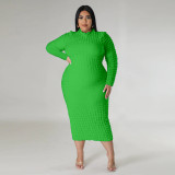 Solid color tight bubble long sleeved dress, fat woman outfit