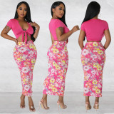 Printed short sleeved women's two-piece dress set