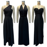 Solid Color Irregular Multi dressing Strap Dress