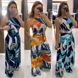 Multi color printed strappy jumpsuit