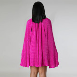Solid color pleated shawl sleeve dress
