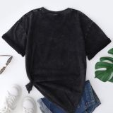 Moon pattern printed pure cotton washed old short sleeved T-shirt