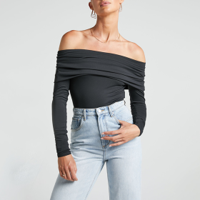 Chestless Double City Folding Off Shoulder Long Sleeve One Piece Top