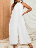 Solid color neck hanging sleeveless casual oversized jumpsuit