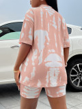 Round neck tie dyed printed loose fitting shorts set