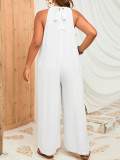 Solid color neck hanging sleeveless casual oversized jumpsuit