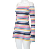 Contrast striped long sleeved slim fitting dress