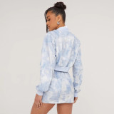 Tie dyed long sleeved sweater elastic short skirt micro elastic two-piece set