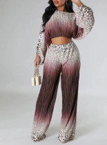 Printed women's casual long sleeved pants two-piece set