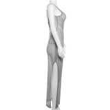 Hollow Knitted Perspective High Waist Slim Fit Sleeveless Wrapped Hip Dress