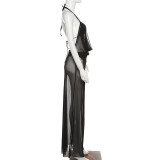 Sleeveless Mesh Panel High Waist Slim Fit Dress