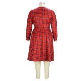 Red check printed oversized dress