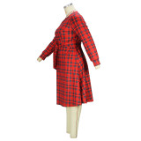 Red check printed oversized dress