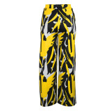 High waisted contrast printed wide leg pants