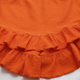 Cardigan short top high waisted wooden ear edge A-line skirt pants set