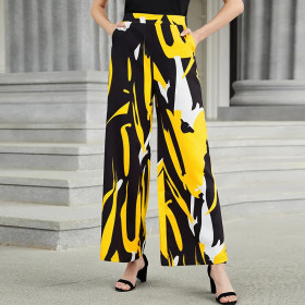High waisted contrast printed wide leg pants