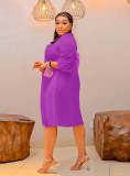 Long sleeved large petal pleated swaying dress without belt