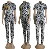 Leisure round neck rich and luxurious printing set