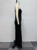 Asymmetric One Shoulder Hollow Out Flying Sleeve Wrap Hip Elastic Jumpsuit