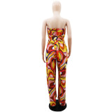 Casual printed open back bra loose fitting high waisted jumpsuit