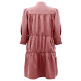 Half high neck solid color loose fitting casual dress