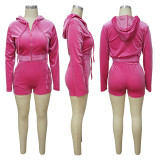 Hooded open navel long sleeved tight shorts sports set
