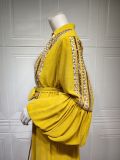 Muslim Beaded Embroidered Two Piece Set Bubble Sleeve Dress