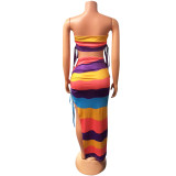 Two piece dress set with drawstring pleats and chest wrap