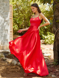Open back suspender red large swing bridesmaid dress