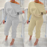Solid casual basic sweater two-piece set that can be worn diagonally on the shoulder