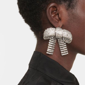 Bow knot earrings, tassel rhinestone earrings