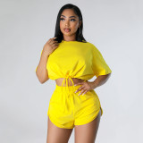 Casual Strap Shorts Solid Two Piece Set
