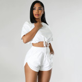 Casual Strap Shorts Solid Two Piece Set