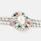 Pearl exaggerated rhinestone multi-layer necklace