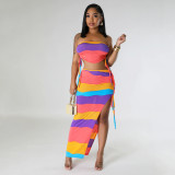 Two piece dress set with drawstring pleats and chest wrap