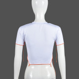 Round neck open navel vest tassel short sleeved letter T-shirt