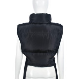 Standing neck zipper filled with cotton metal buckle strap vest jacket cotton jacket