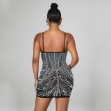 Tight mesh hot diamond nightclub suspender dress