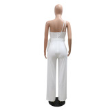 Solid color jumpsuit slim fitting single shoulder wide leg pants