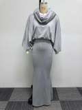Slim fitting solid color hooded fishtail skirt set