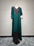 Muslim embroidered sequin robe with sparkling V-neck dress