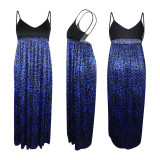Blue leopard print strap dress