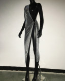 Fishing Net Water Diamond Oblique Shoulder Dress Skinny Dress